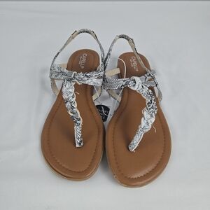 NWT Capelli New York Faux Snakeskin Braided T-Strap Flat Sandals, Size 8